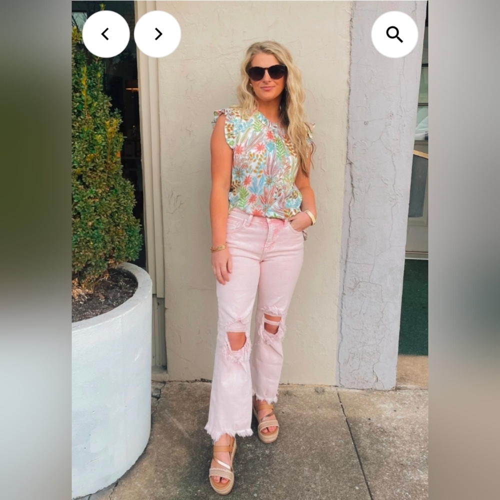 RISEN High-Rise Distressed Pink Acid Wash Jeans | Size 7/28